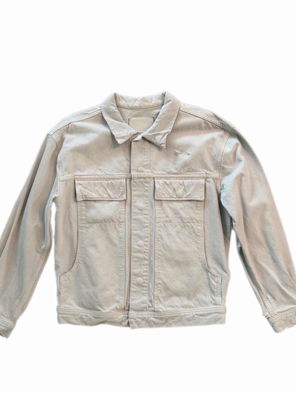 Hudson Men’s Boxy Trucker Distressed Denim Jacket Off-White Size S/P